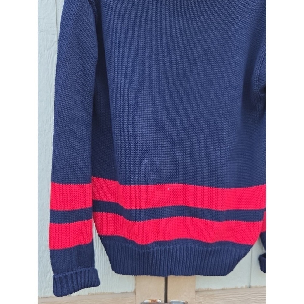 Polo Ralph Lauren Double Stripe Cotton Chunky Preppy Americana Turtleneck M Navy - Picture 3 of 8